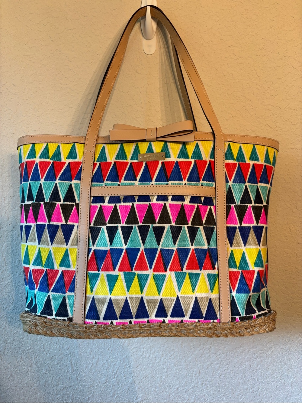 Kate Spade Zig and Zag Multicolor Geometric Canvas Tote Bag
